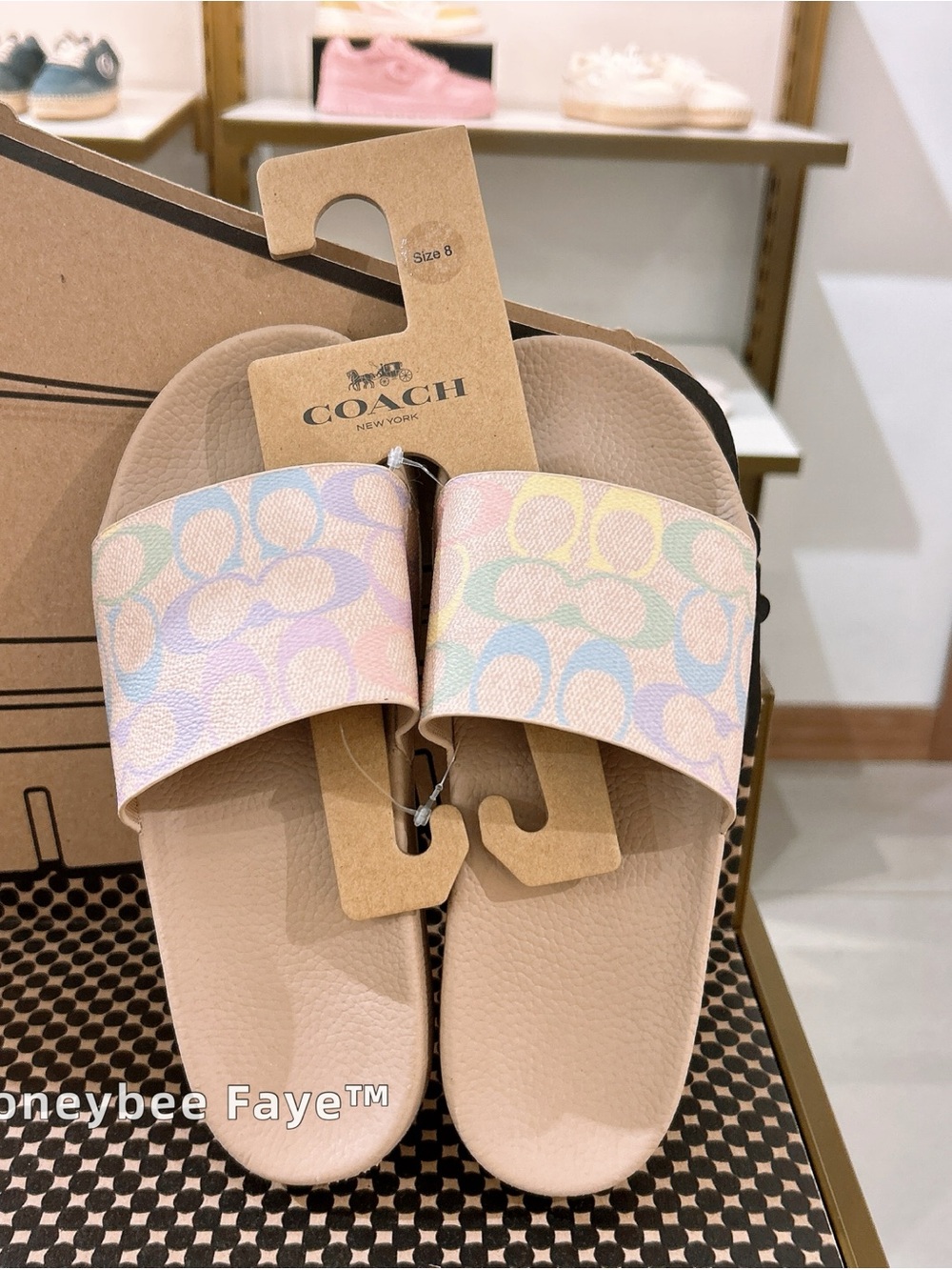 Coach women US size 7 Pastel Signature Slide Sandals - rainbow 🌈 print